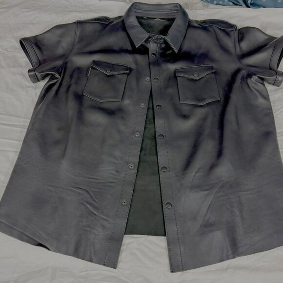 Mr S Leather Black Leather Classic Collared Uniform Shirt ALMOST NEW! Worn once!
